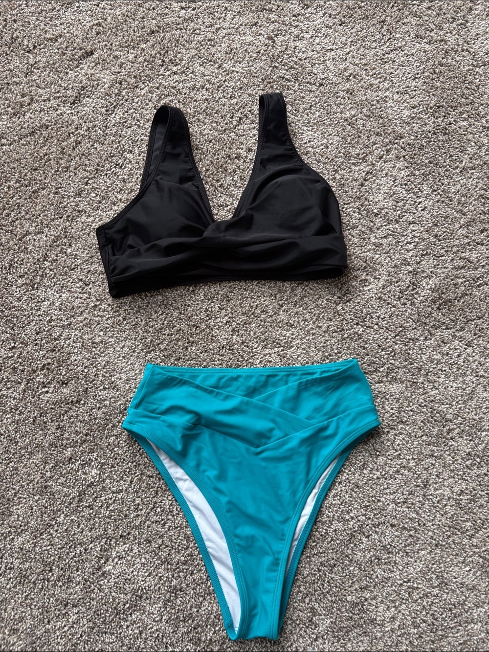 Black & Teal Two-Piece Swim Set - High Waist Bikini